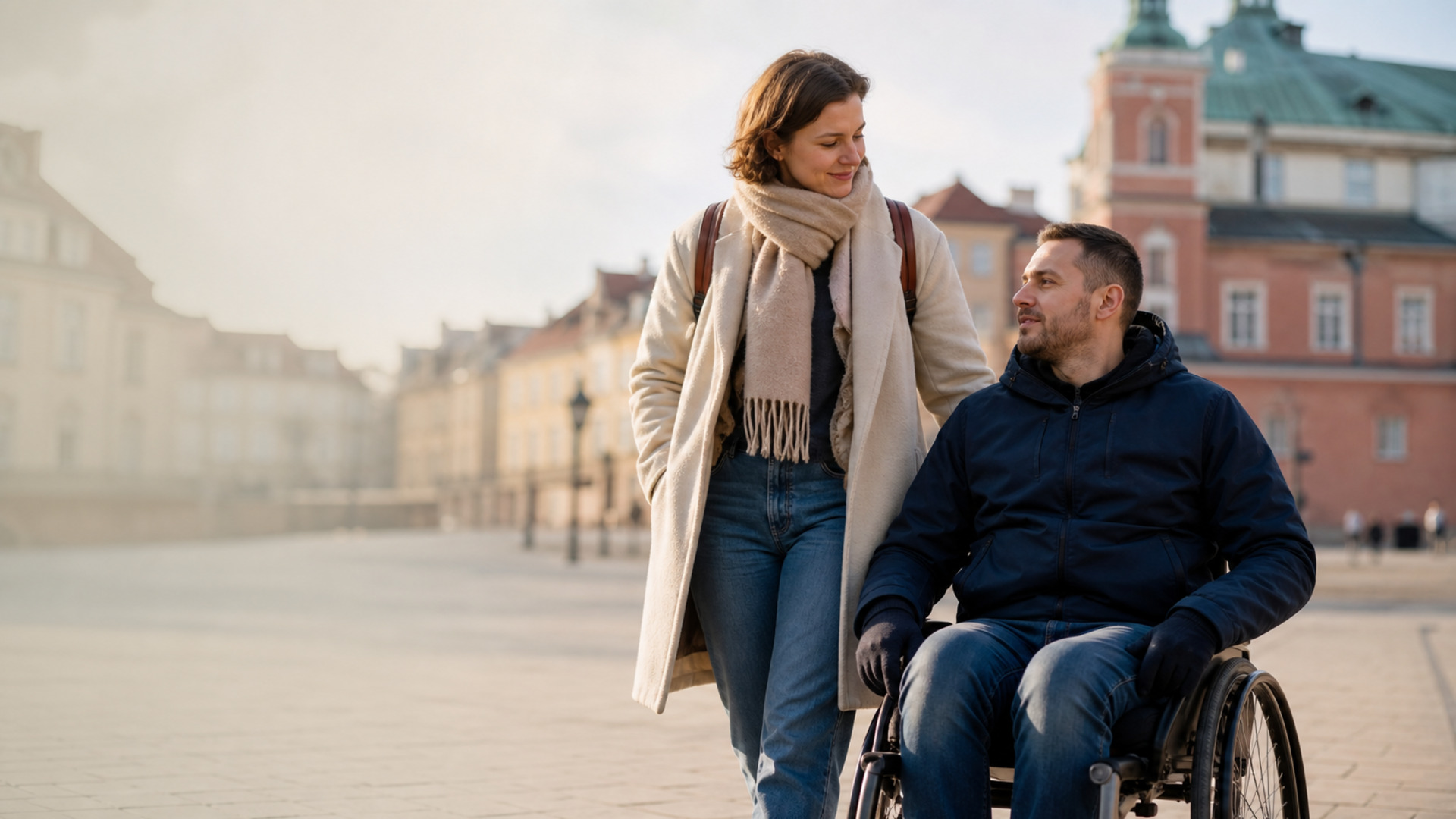 Opiekunka rozmawia z seniorka w jasnym mieszkaniu